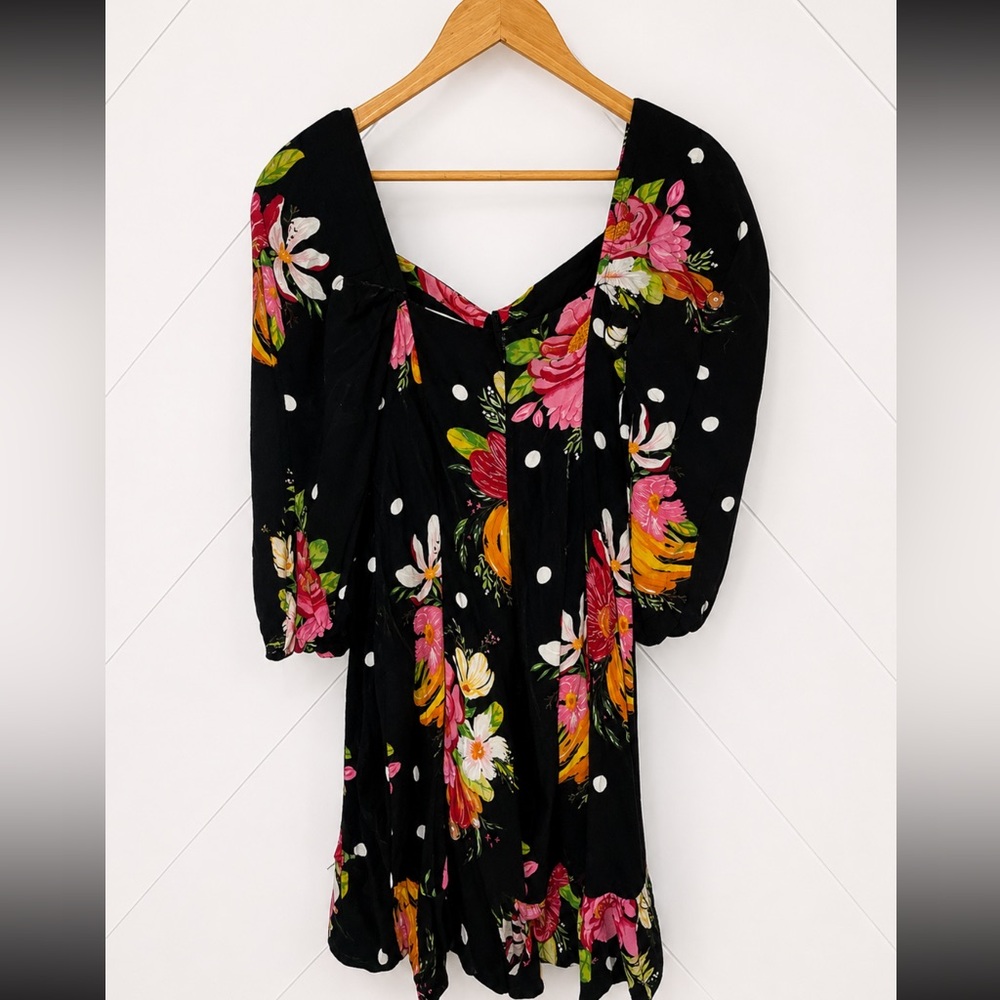 Farm Rio Nanaju Floral Mini tropical Bold Dress in Black Multi Pinks Orange XS - Picture 7 of 10